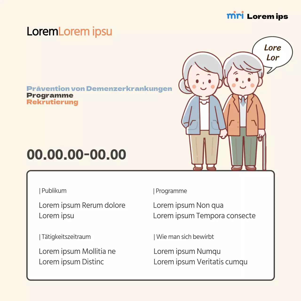 Einfache orangefarbene und hellblaue Werbeanzeige zur Demenzprävention