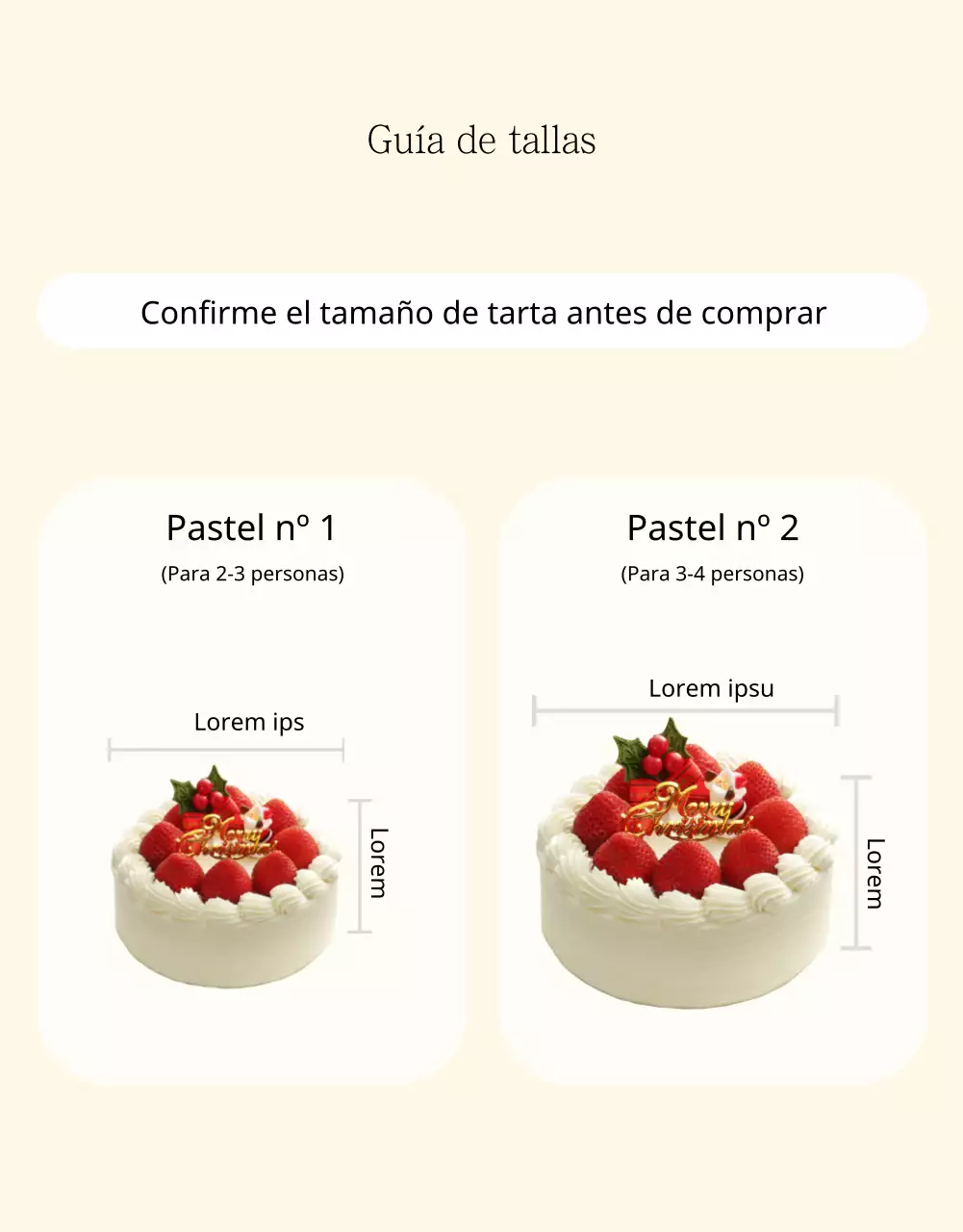 Anuncio de venta de una sencilla tarta beige y marfil