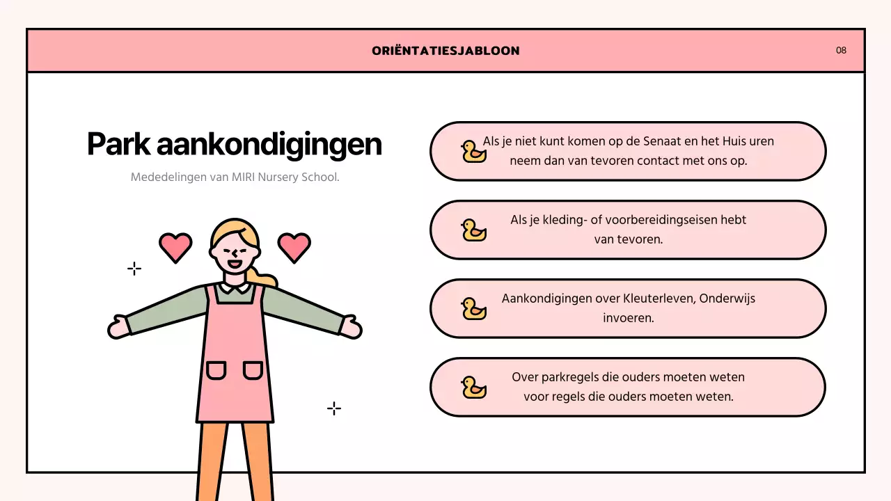 Een eenvoudige roze en limoengroene oriëntatiebrief voor een kinderdagverblijf