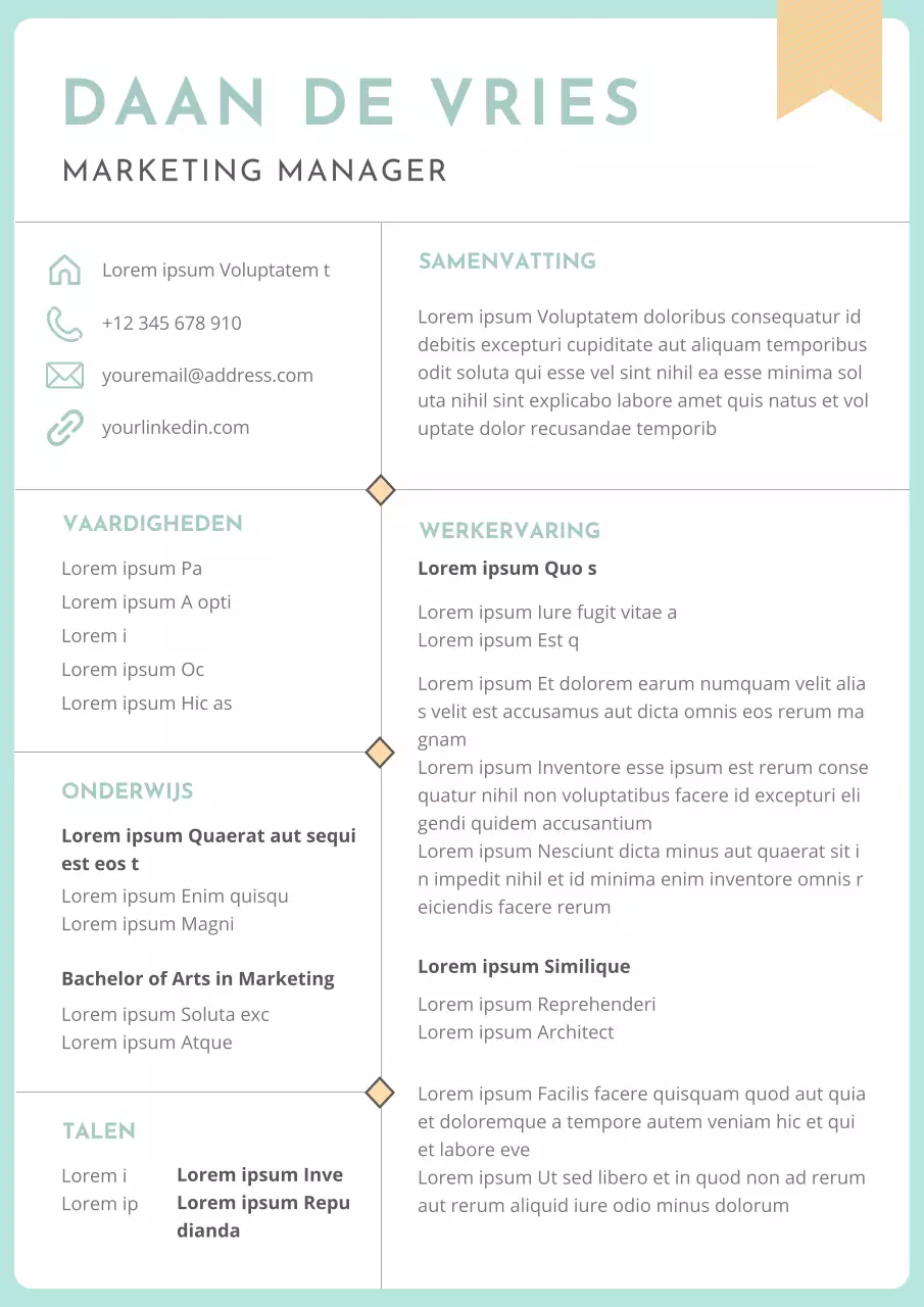 Mint en Beige Charmant Marketing Manager CV