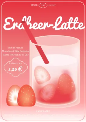 Kitschiges Café in Rot und Rosa, neues Menü, Veranstaltungsflyer