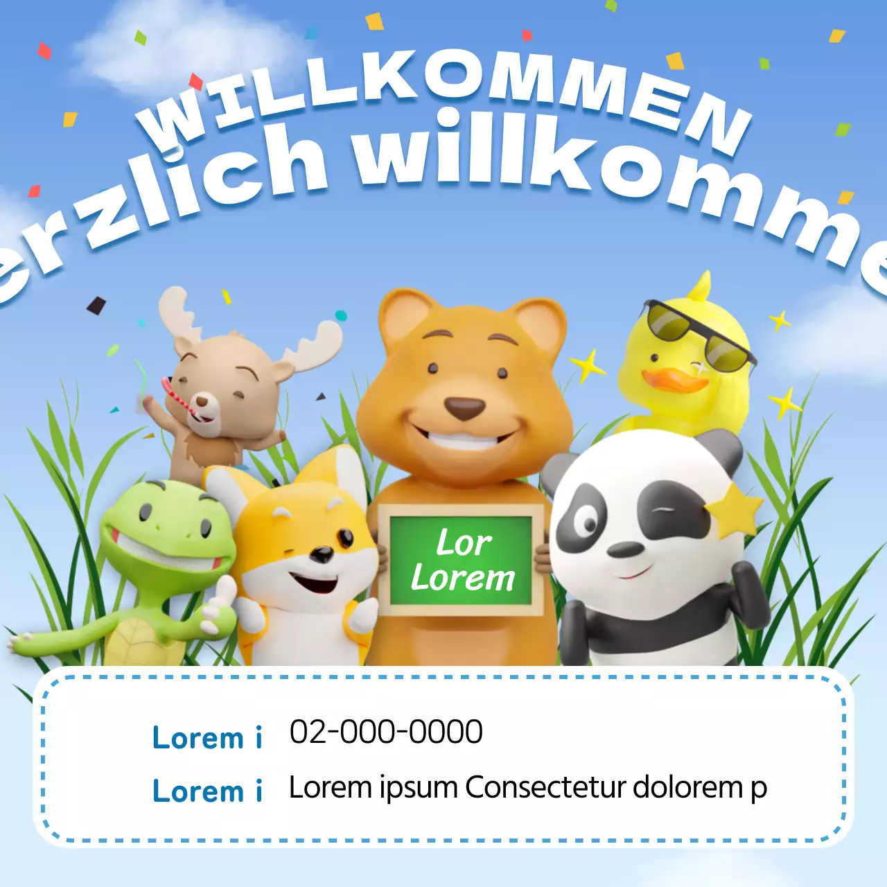 Eine hübsche hellblau-weiße Stellenausschreibung für Kindergärten