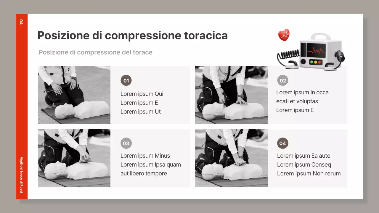Materiale semplice per la formazione sulla RCP di colore rosso e marrone