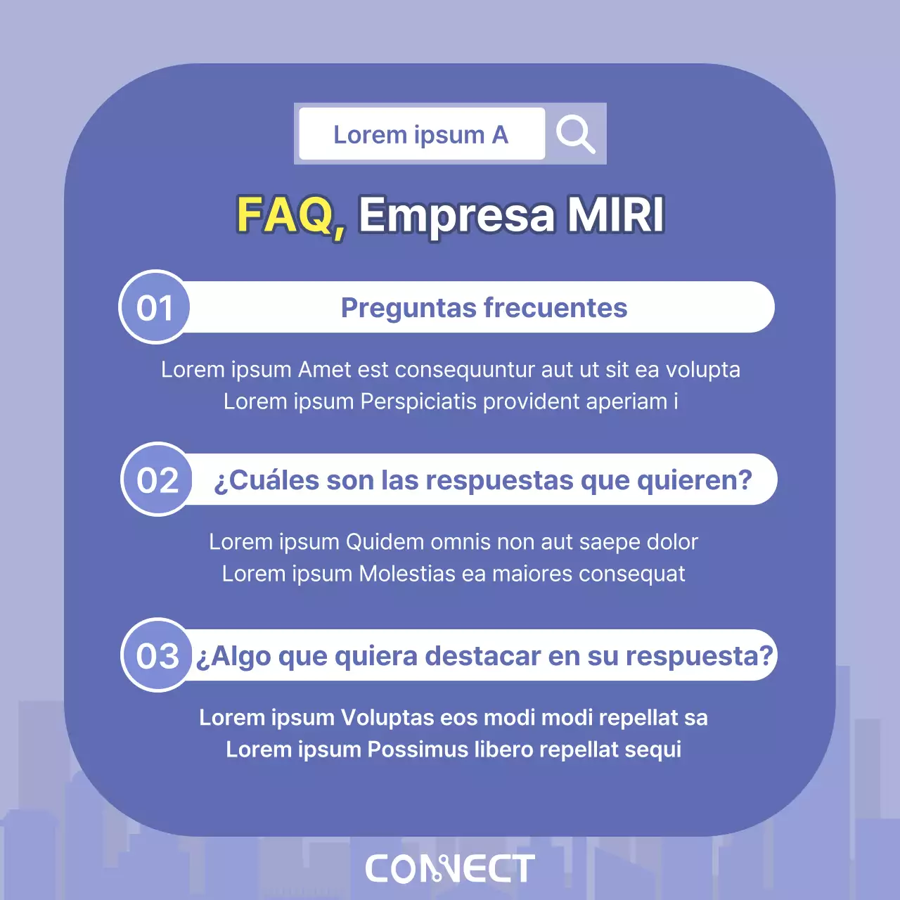 Una carta de presentación de empresa minimalista en morado y amarillo
