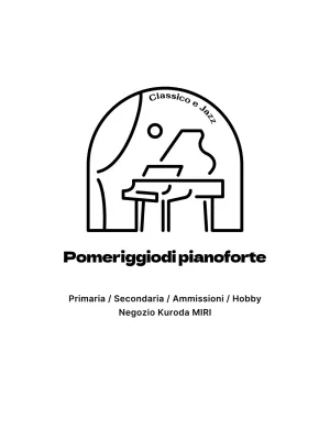 Disegno di scuola di pianoforte con icona di paesaggio del pianoforte