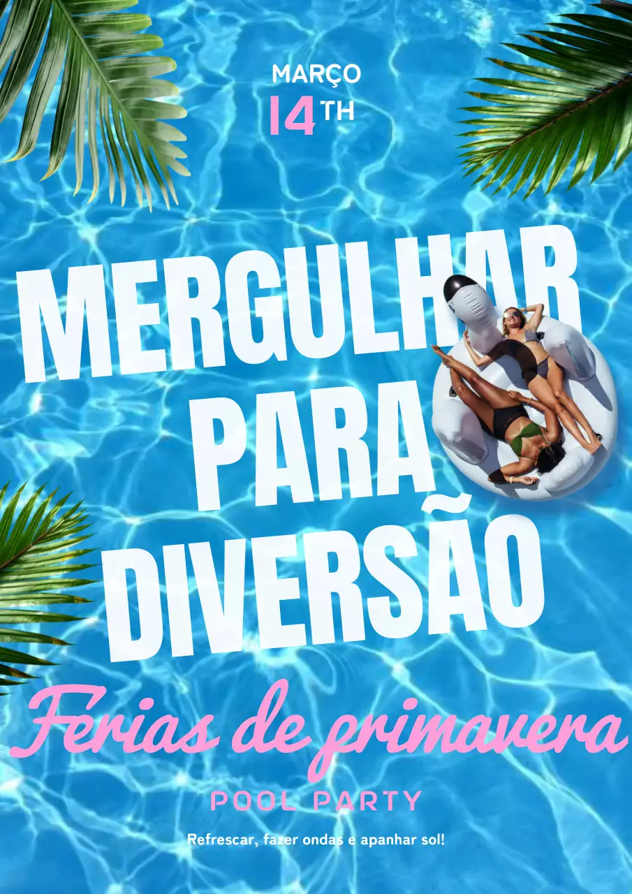 Promova uma festa na praia com fotografias de pessoas e plantas a nadar em azul claro.