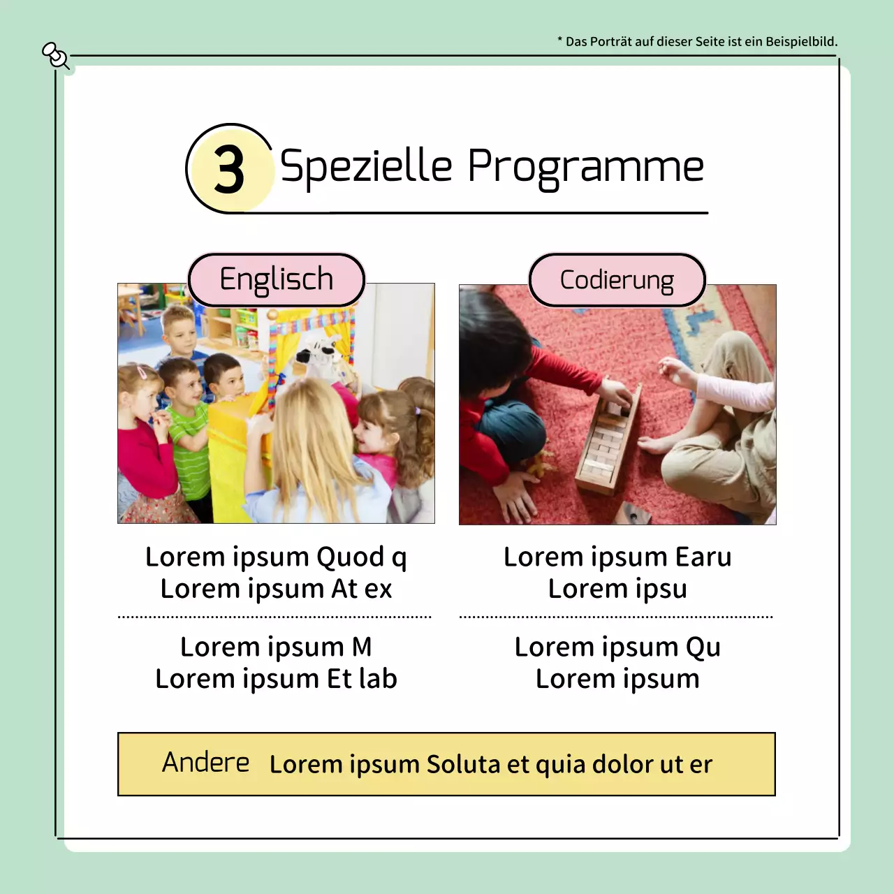 Niedliche Vorschul-Kleinanzeigen in Gelb und Rosa