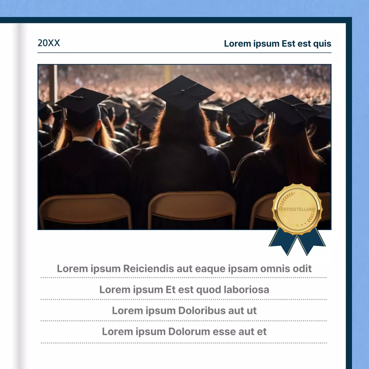 Minimalistisches Graduierungsschreiben mit hellblauem Hintergrund