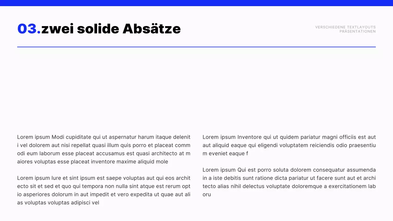 Moderner Text-Layout-Bericht in Blau und Weiß