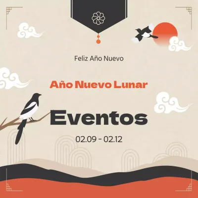 Anuncio oriental del Año Nuevo chino en naranja y marrón