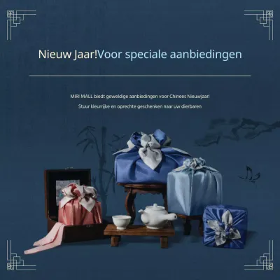 Aankondiging van een luxe Chinees Nieuwjaarsdeal in marineblauw en ivoorrood