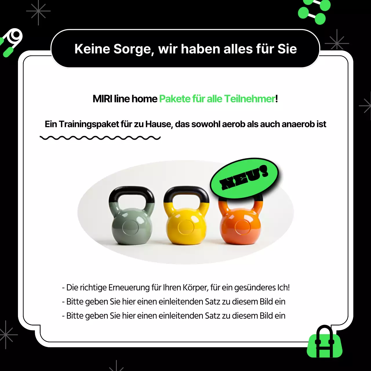 Rekrutieren Sie Unterstützer für ein kitschiges Workout zu Hause in Neon und Schwarz