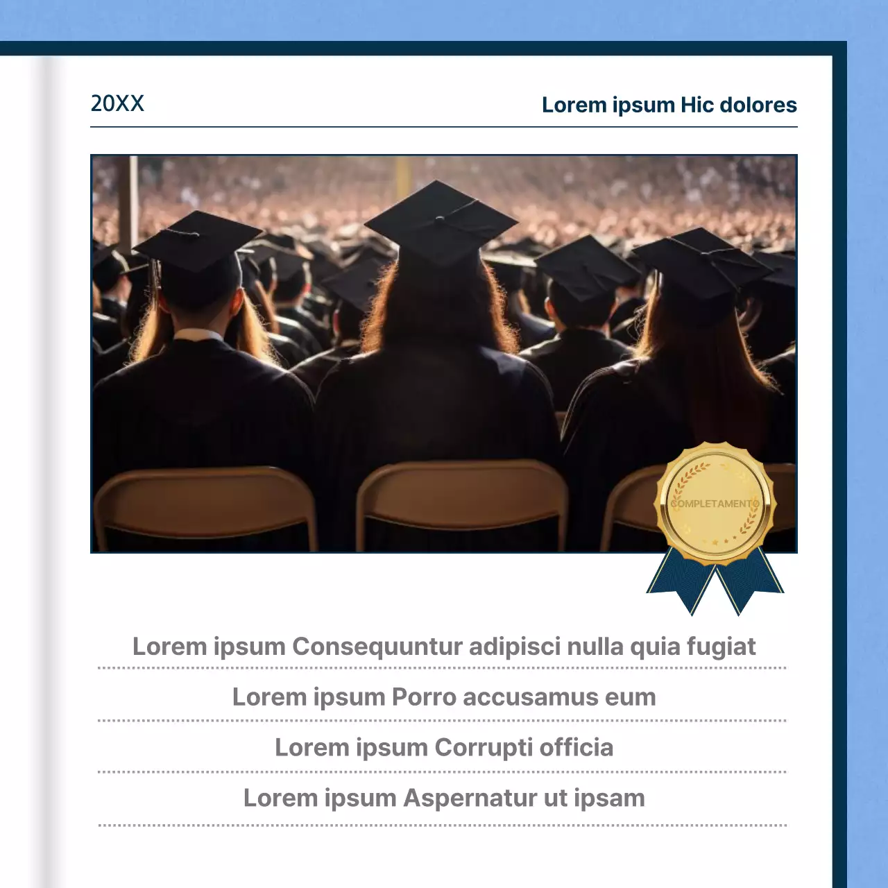 Lettera di laurea minimalista con sfondo azzurro