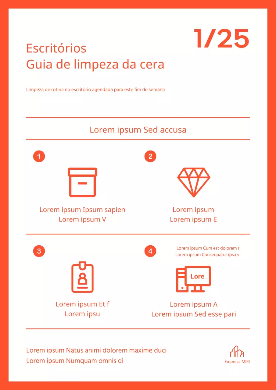 Aviso de limpeza de cera de edifício laranja e moderno