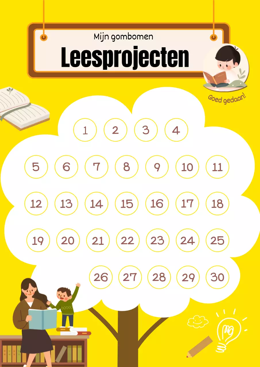 Schattig geel leesplankje met sticker