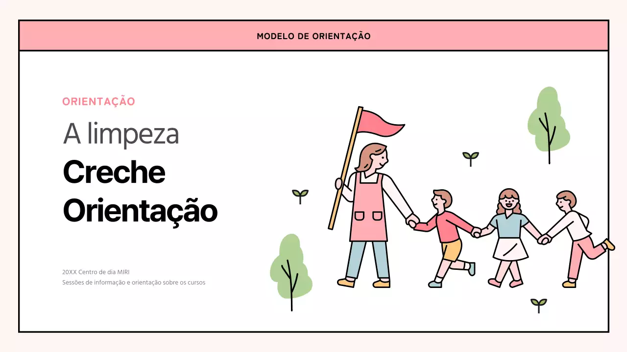 Uma carta simples de orientação para uma creche cor-de-rosa e verde-limão