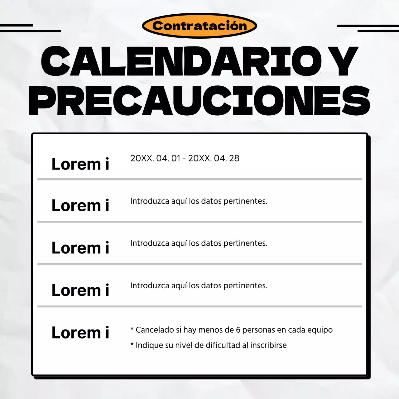 Anuncio minimalista de reclutamiento de un club de fútbol en negro y naranja
