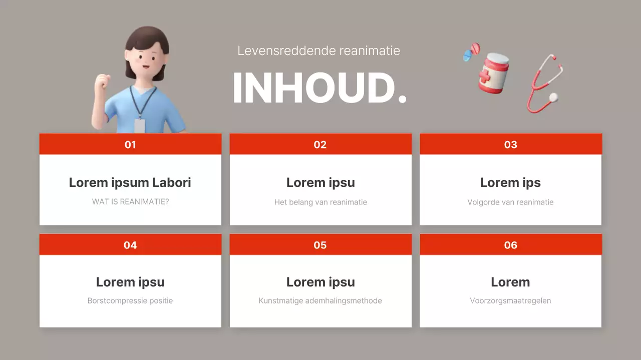 Eenvoudig rood en bruin reanimatiemateriaal