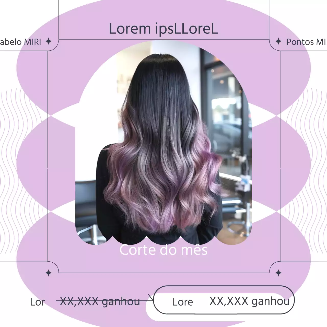Promover o preço de um penteado lilás na moda
