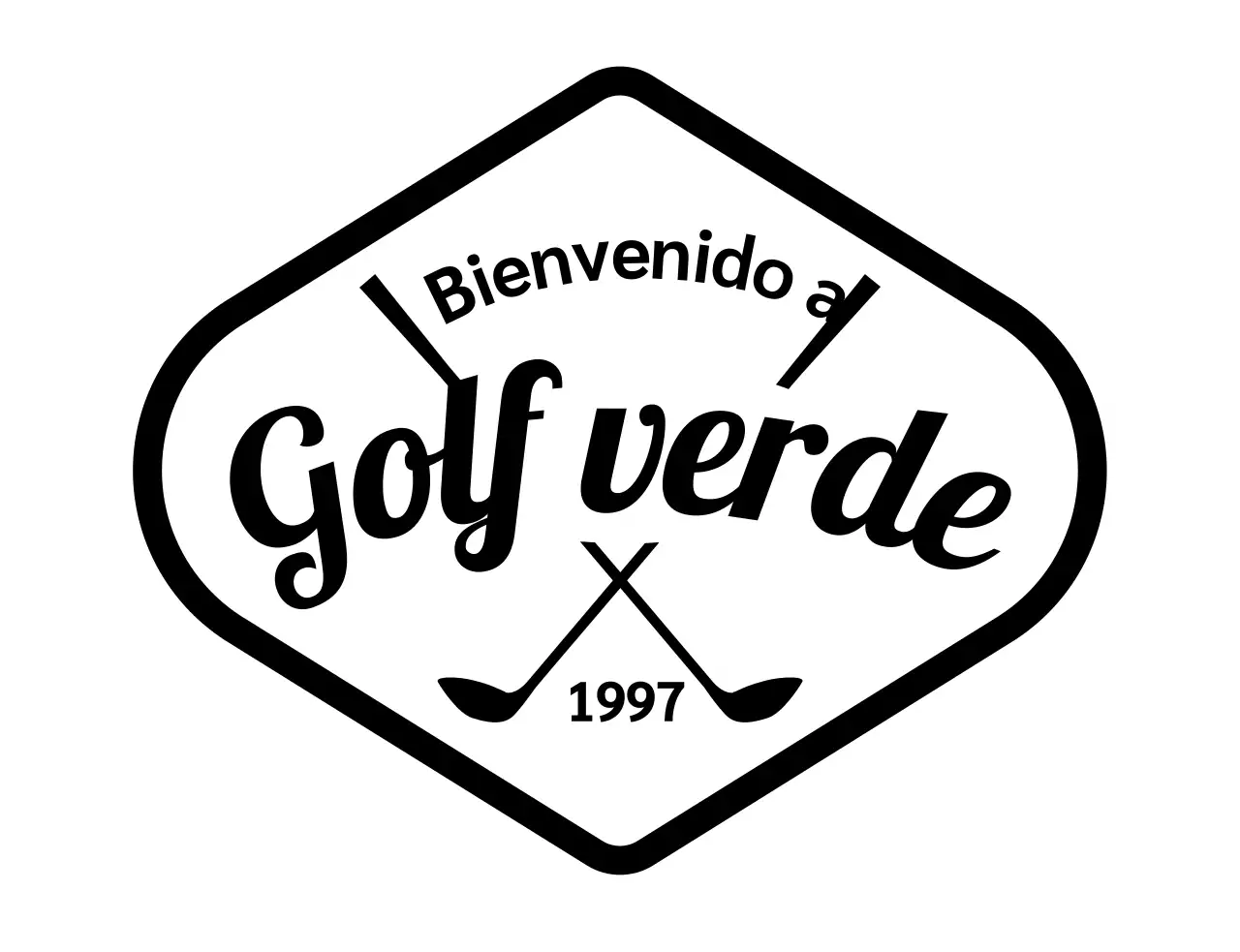 Concepto sencillo de palo de golf con logotipo de golf y letra manuscrita