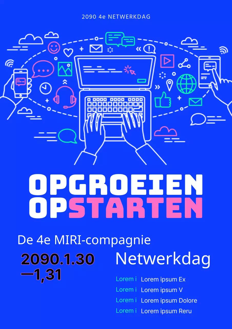 Promoot een eenvoudige netwerkdag in blauw en wit