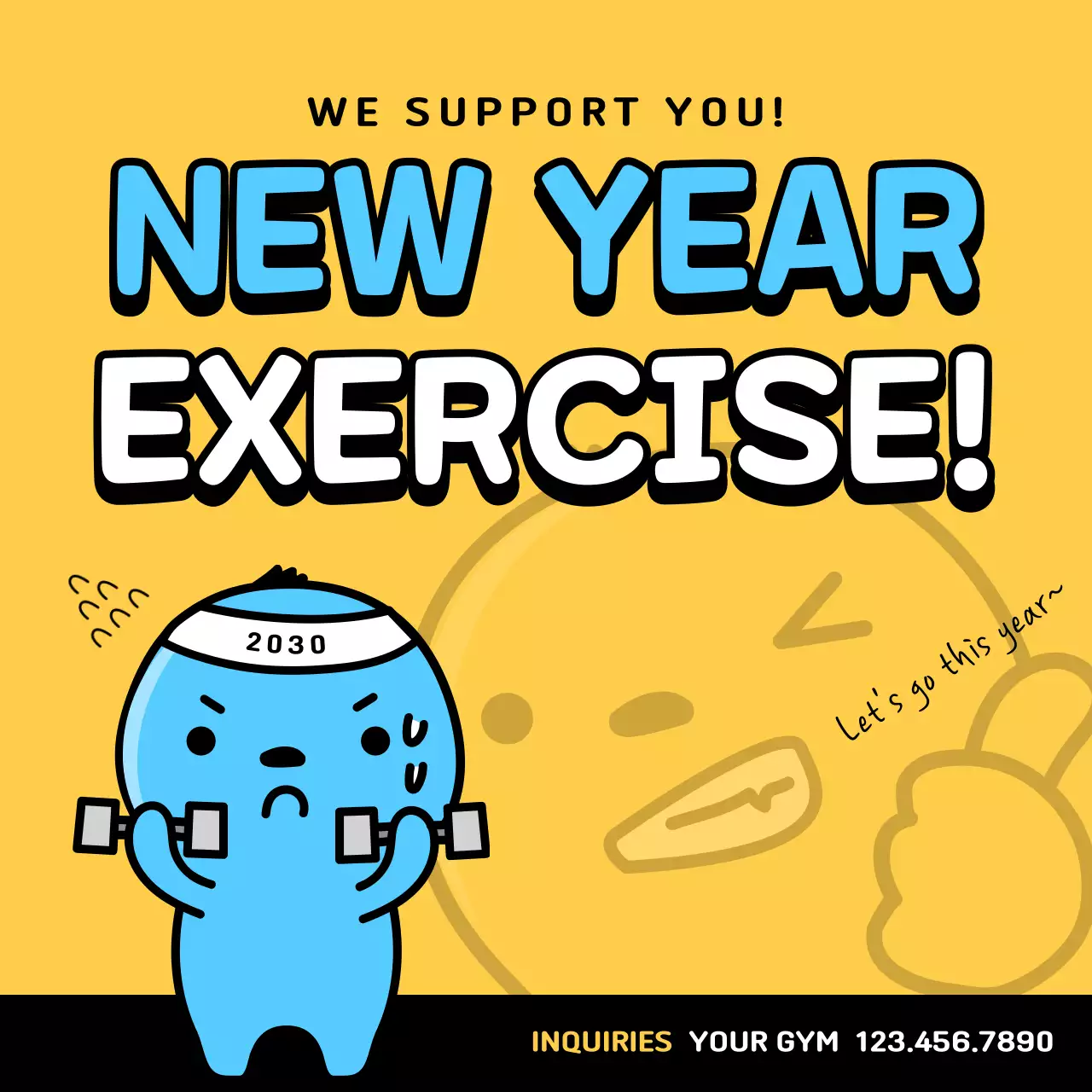 Yellow Comic Exercise Promotion Social Media Post