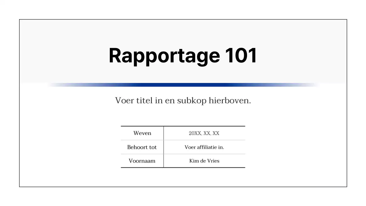 Basis printbaar rapport in marineblauw en grijs