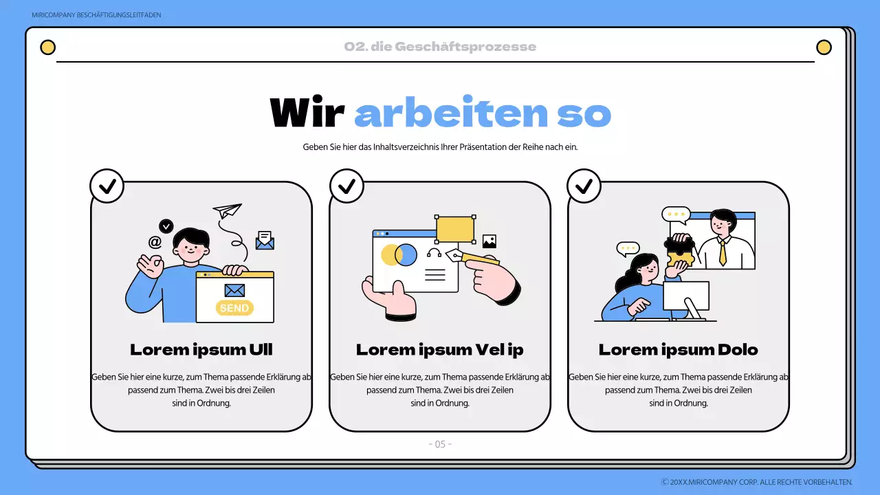 Blaues und gelbes Onboarding-Buch Schulungsmaterial