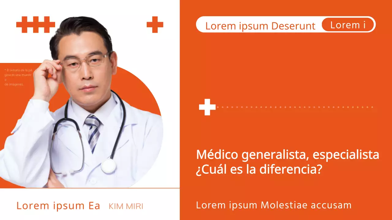 Información sencilla en naranja y blanco sobre la entrevista médica