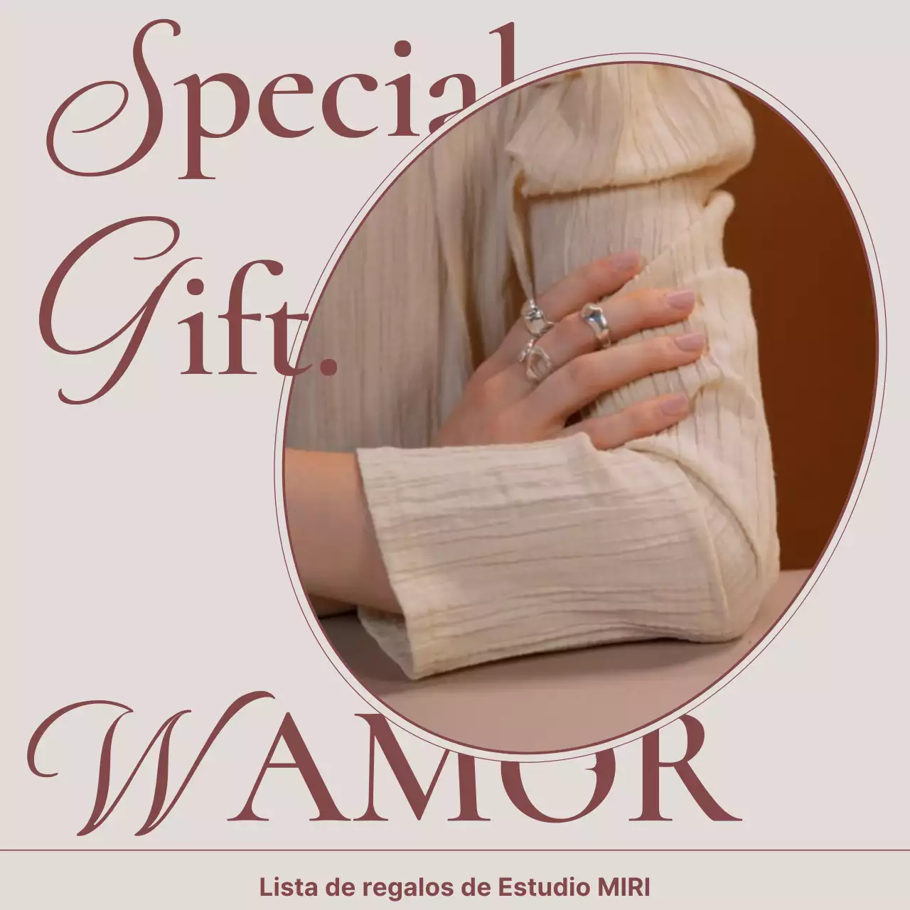 Anuncio de venta de un lookbook de accesorios de bisutería de moda en rosa y marrón.