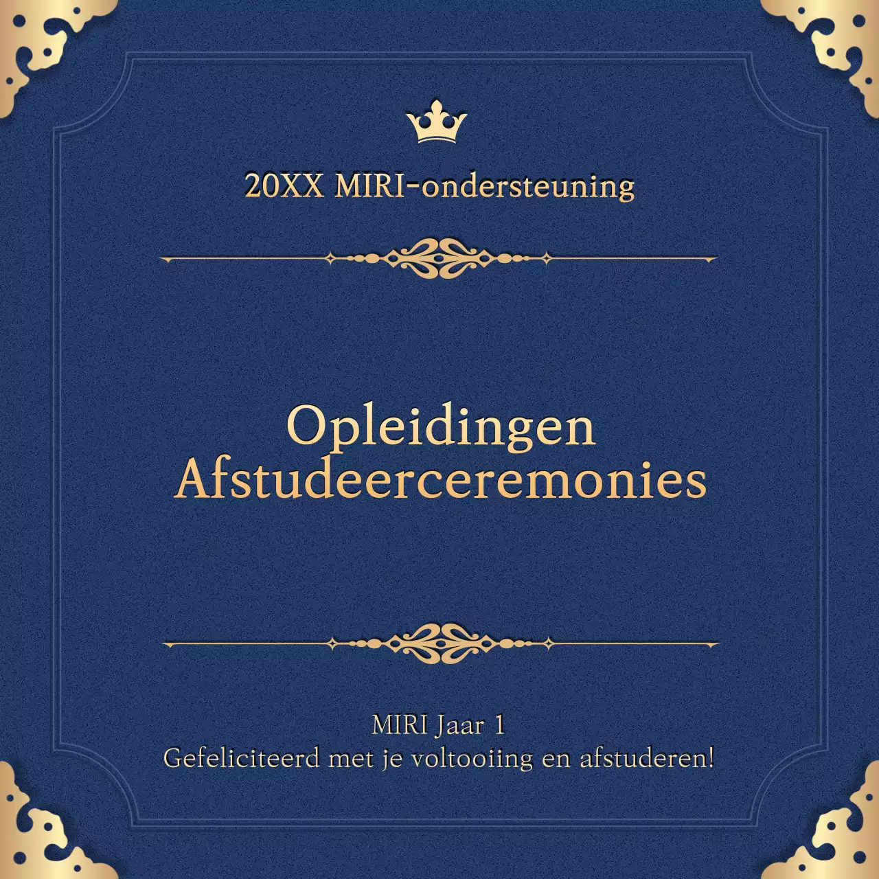 Promoot de voltooiing van het programma met een klassiek kleurenschema in marineblauw en goud