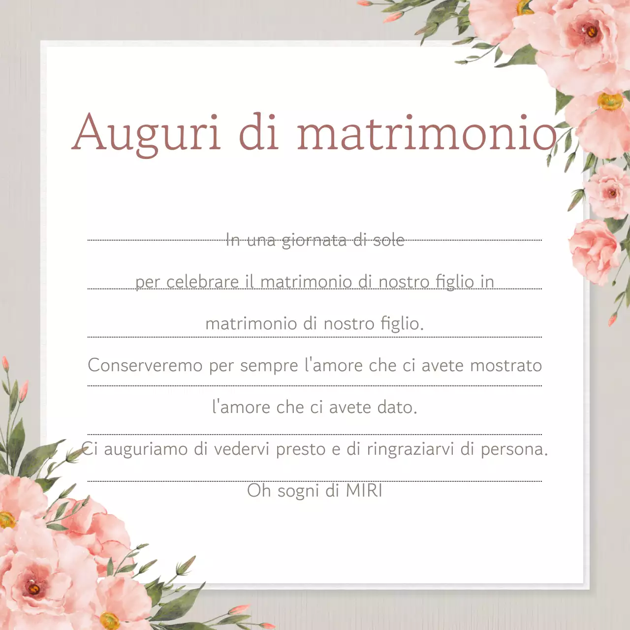 Un simpatico messaggio di ringraziamento con sfondo rosa