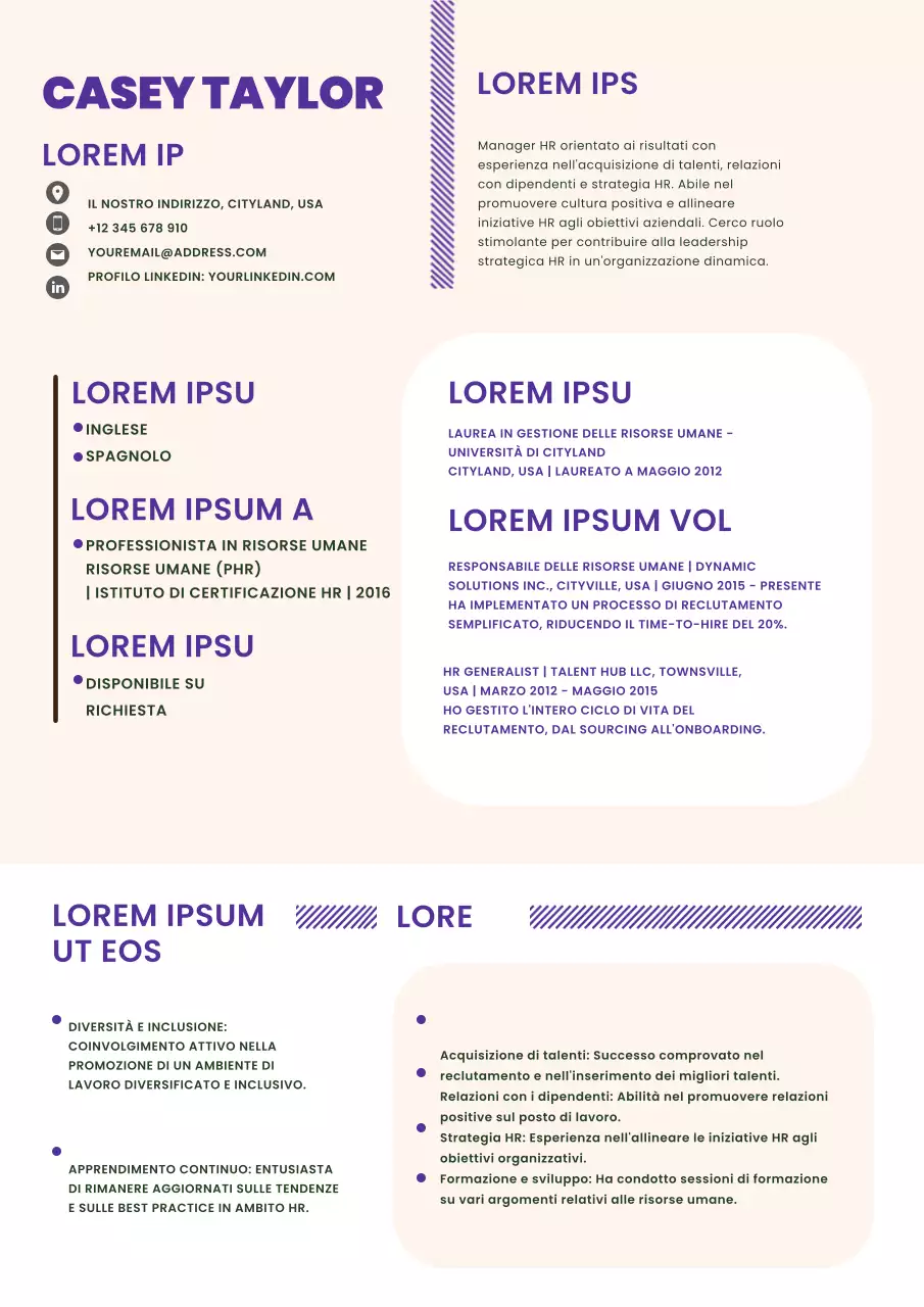 Beige e viola: un curriculum di tendenza per le risorse umane
