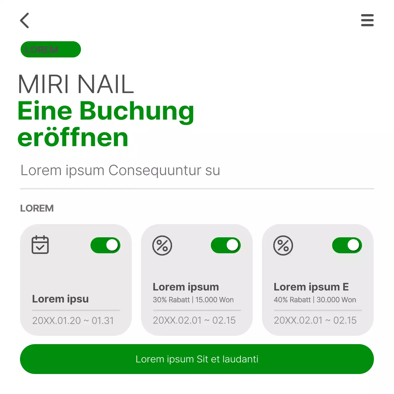 Ein einfacher grün-weißer Leitfaden zur Buchungseröffnung