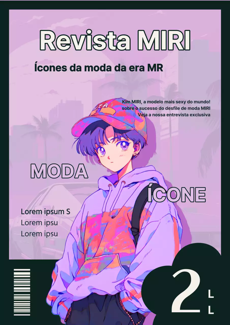 Capa de revista de moda kitsch com fundo roxo