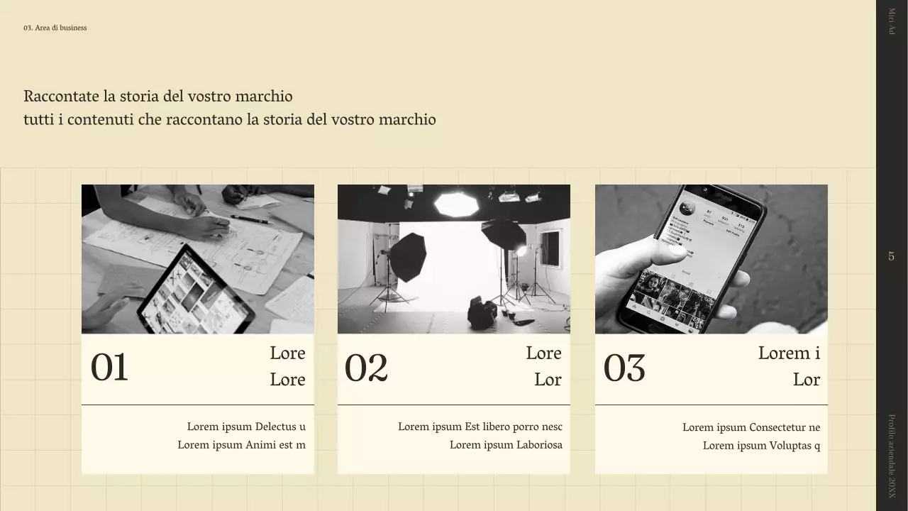 Un semplice profilo aziendale di storytelling in beige