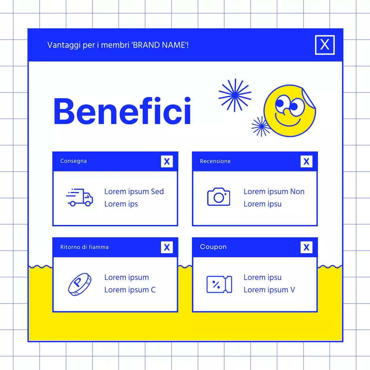 Promuovere il marchio di un dessert blu.