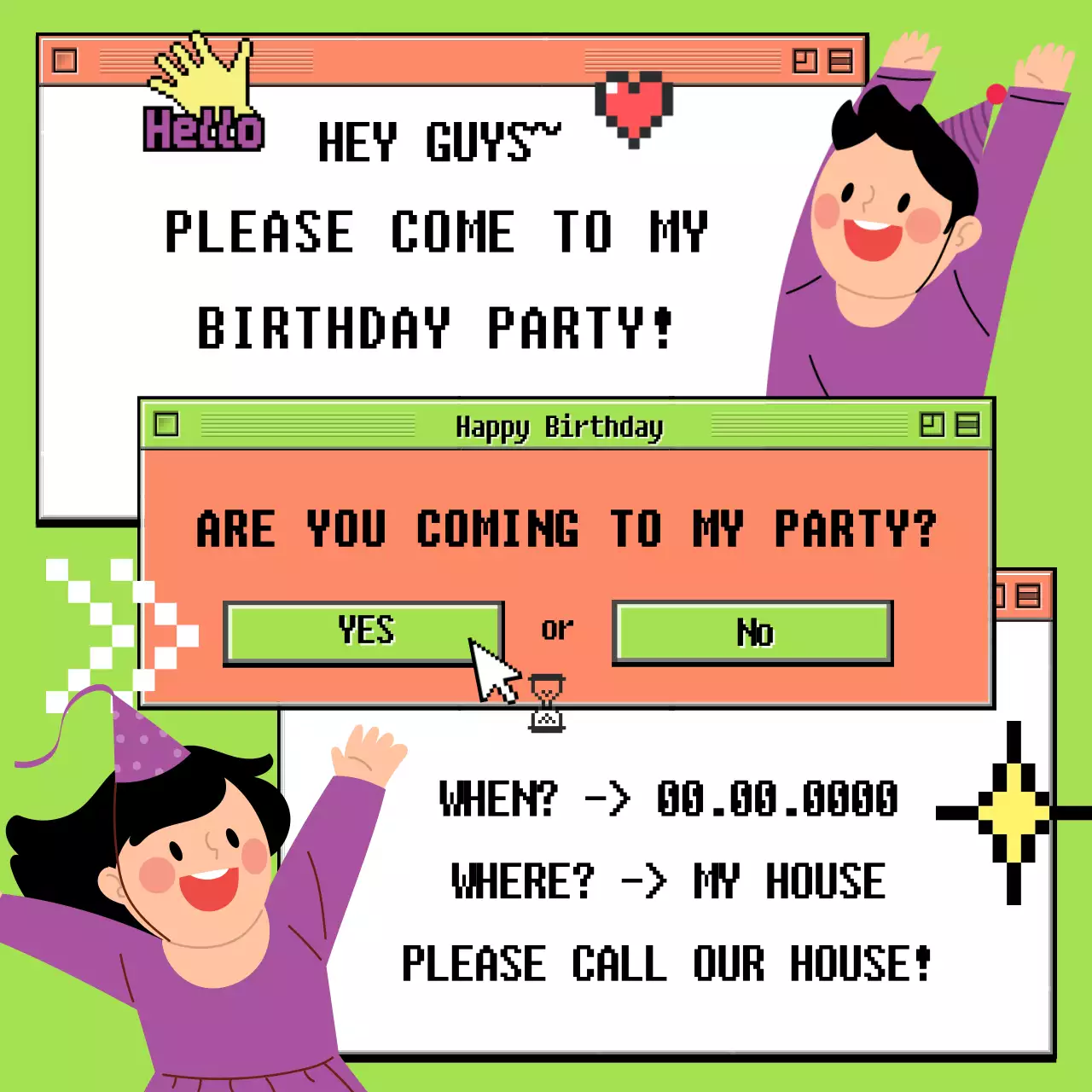 Green Retro Birthday Invitation Social Media Post