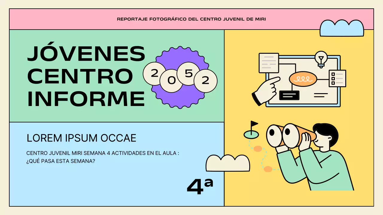 Presentaciones de actividades del centro juvenil amarillo y menta