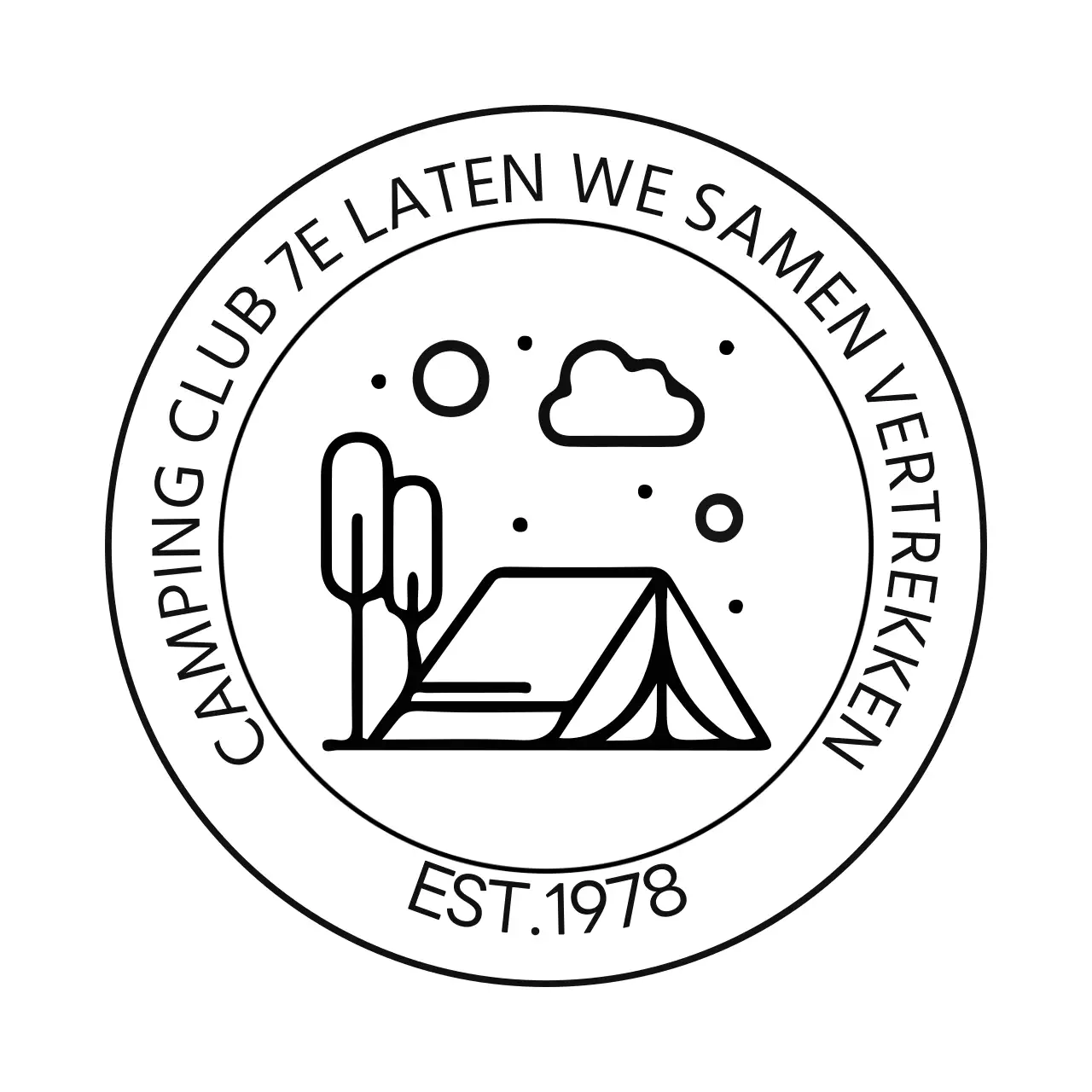 Eenvoudige kampeerclub in de vorm van een logo met een kampeerillustratie