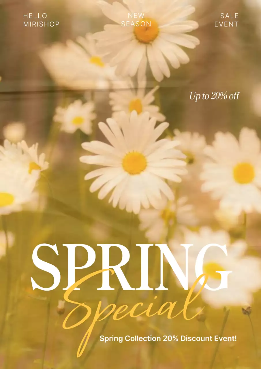 노란색 꽃 봄 프로모션 포스터