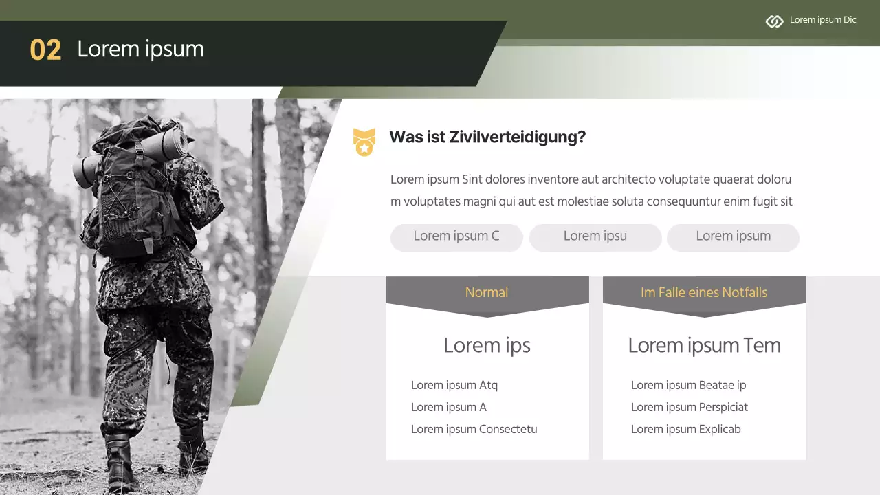 Modernes Zivilschutz-Ausbildungsmaterial in gelb und khaki