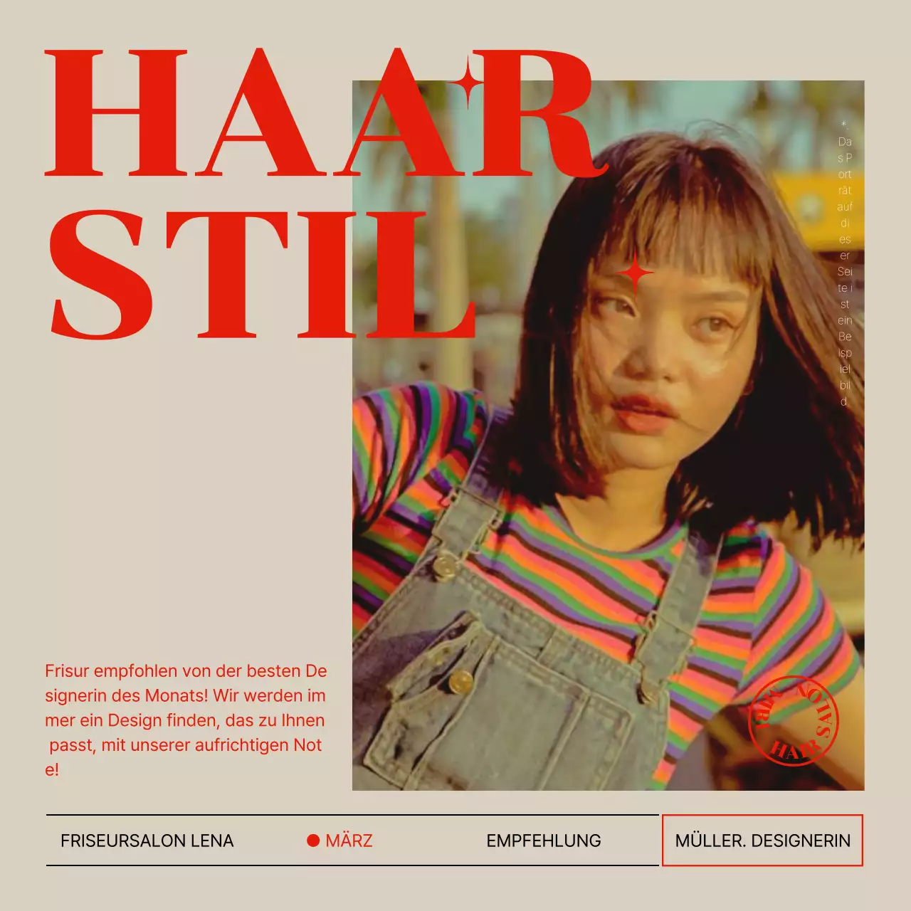 Fördern Sie moderne Frisurenempfehlungen in Beige und Rot