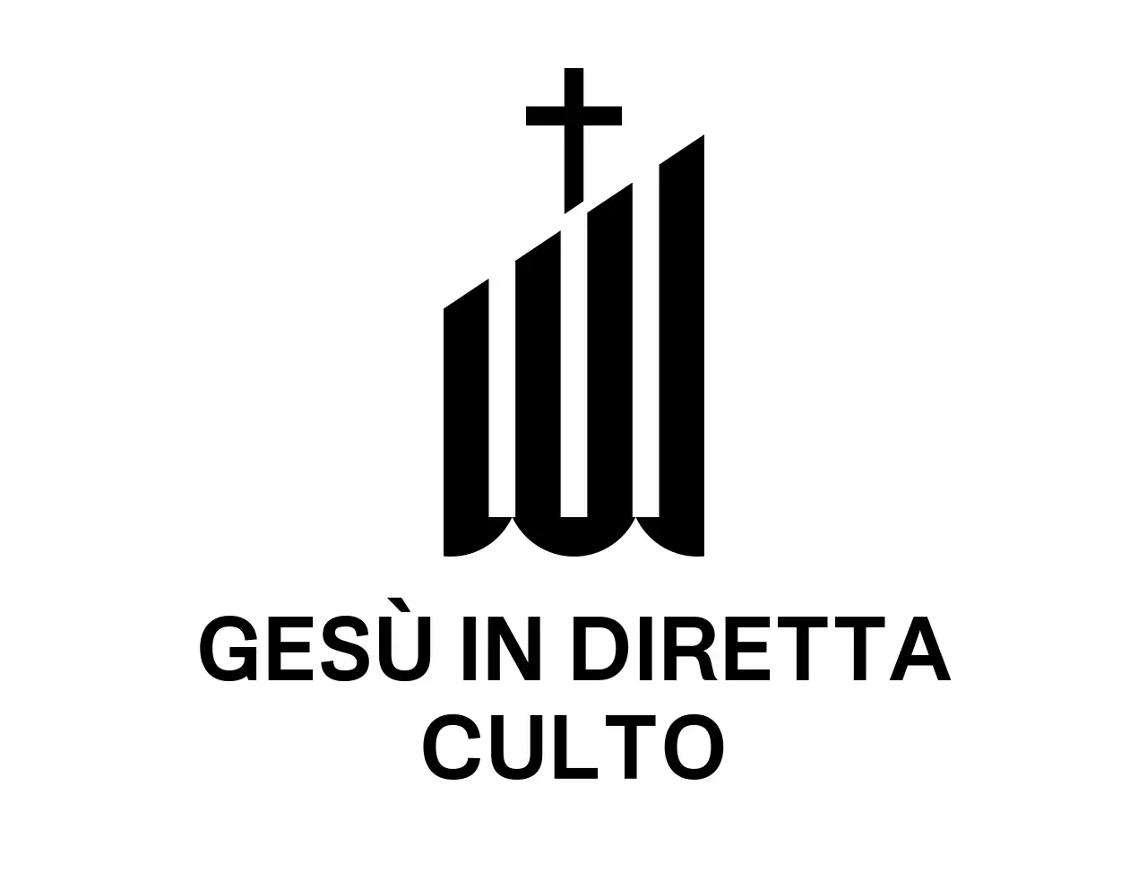 Logo tipografico religioso con semplice illustrazione di un edificio