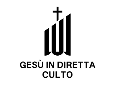 Logo tipografico religioso con semplice illustrazione di un edificio