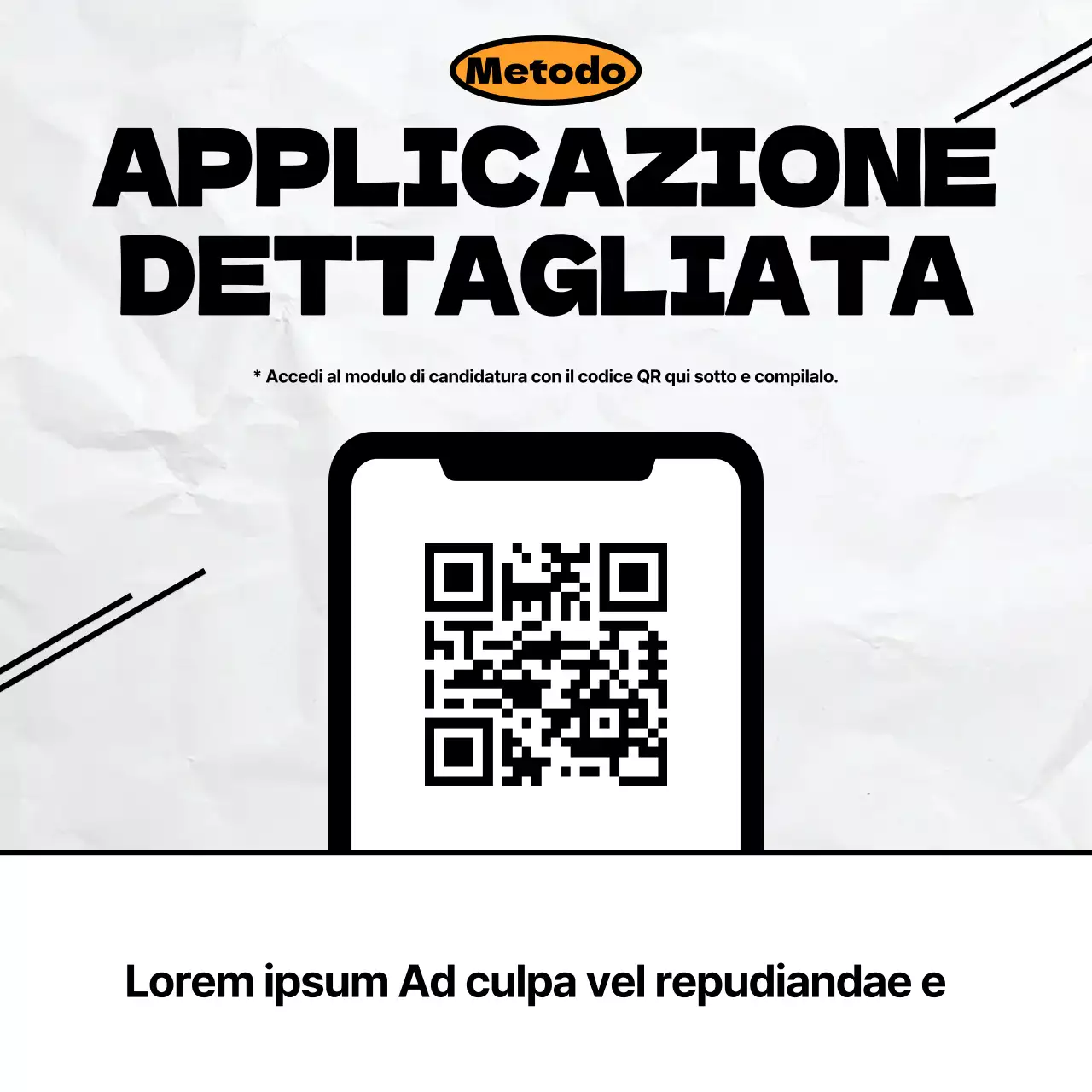 Annuncio minimalista di reclutamento di una squadra di calcio in nero e arancione