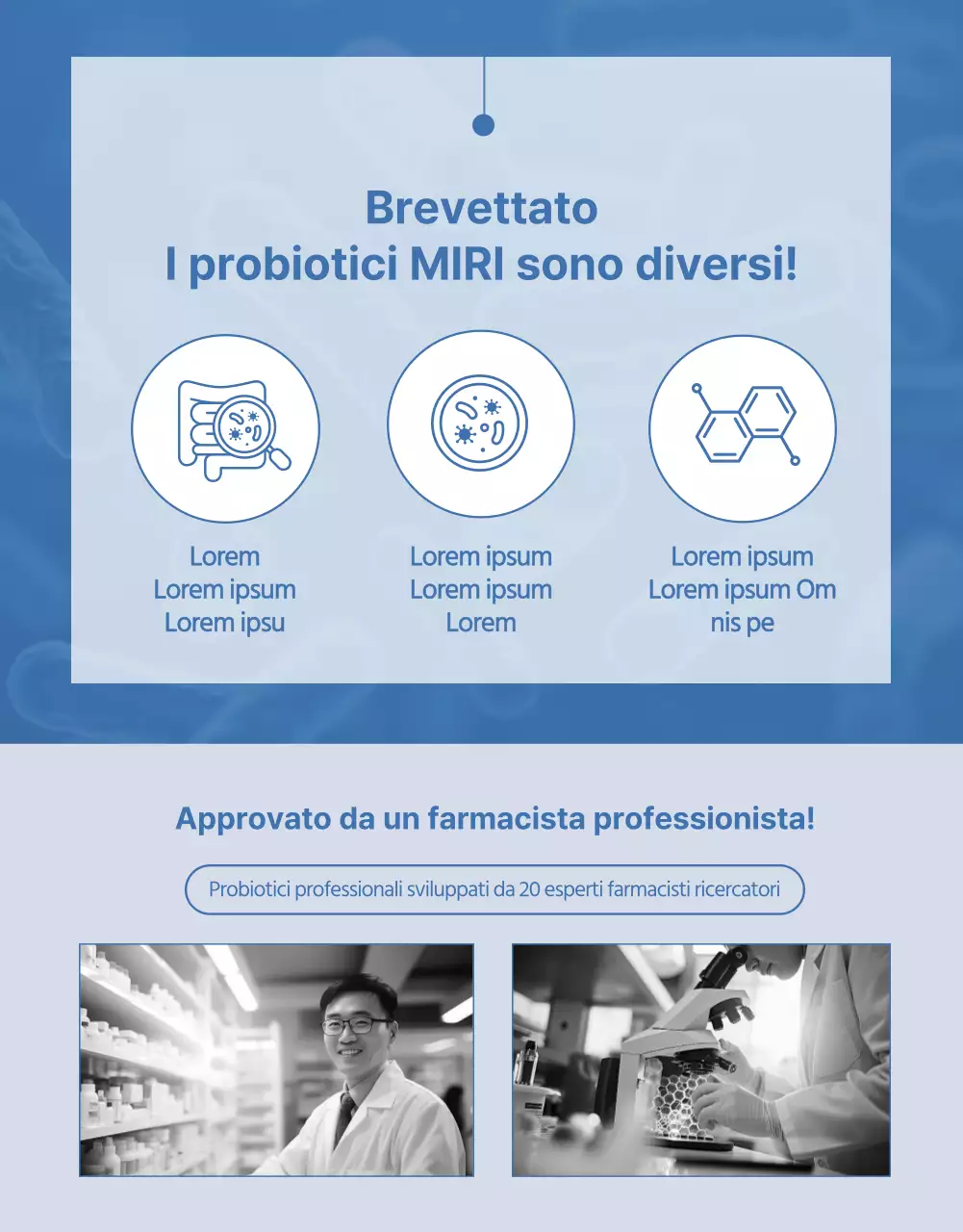 Briefing sul prodotto Lactobacillus semplice in blu navy e azzurro