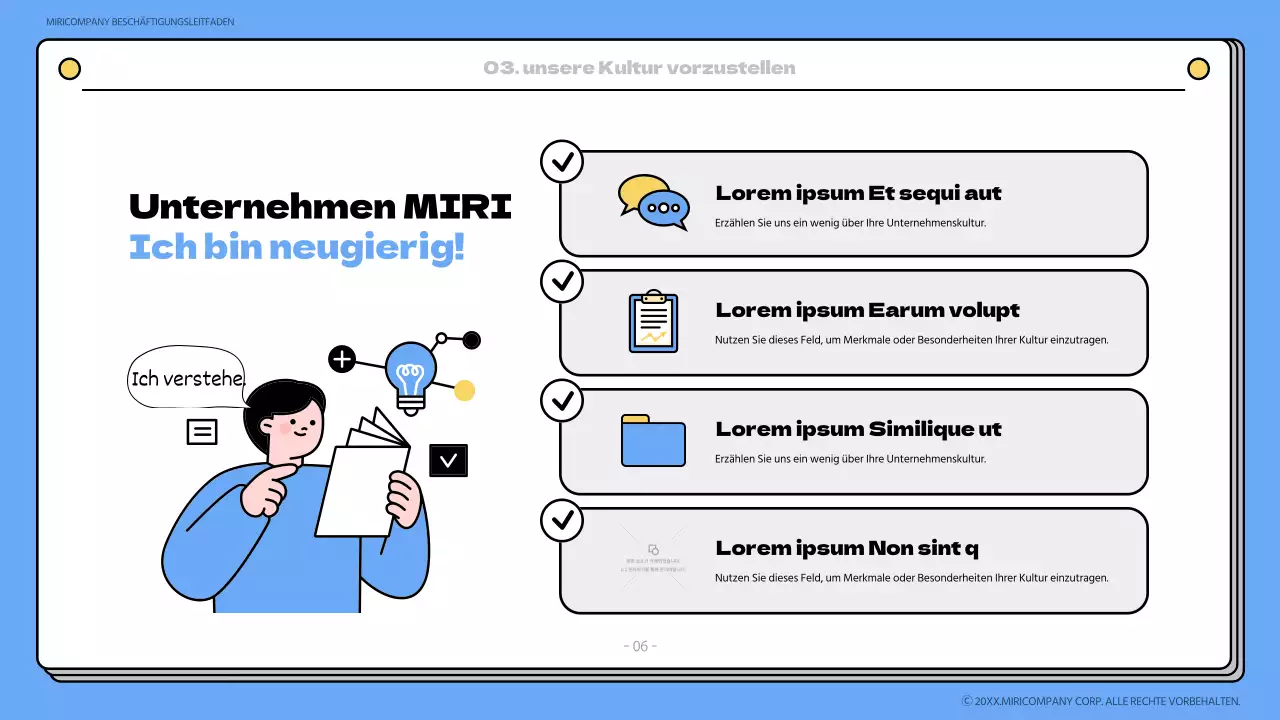Blaues und gelbes Onboarding-Buch Schulungsmaterial