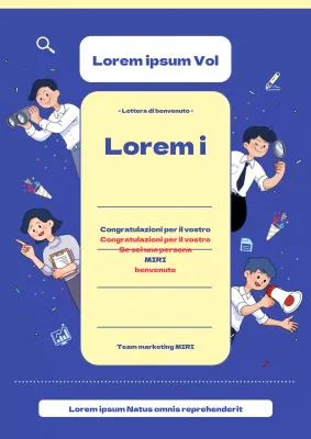 Un simpatico volantino di benvenuto al lavoro in blu e giallo