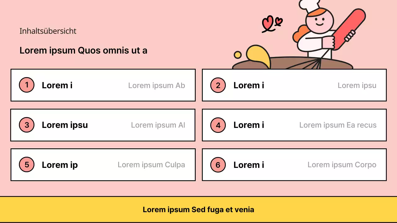 Präsentation des Programms in der gelben und rosa Mitte